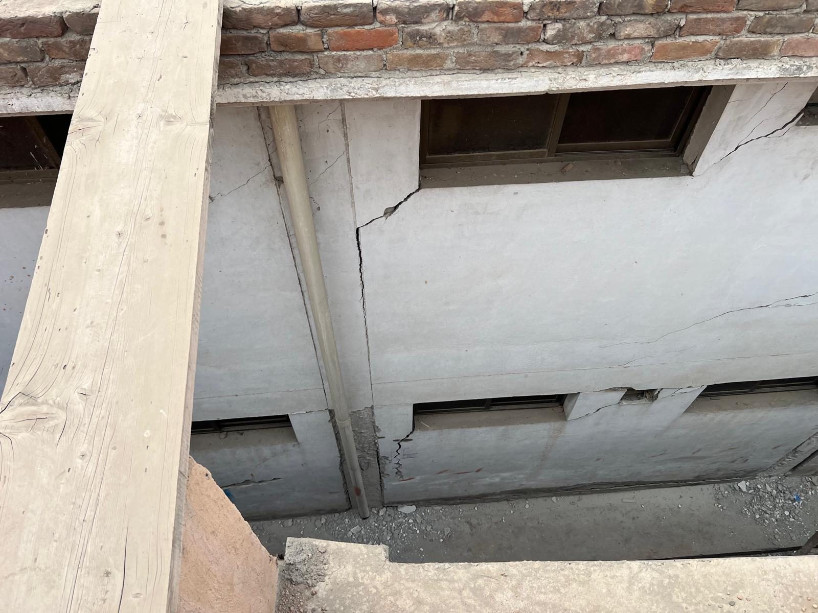 Structural cracking in a building investigated for geotechnical failure