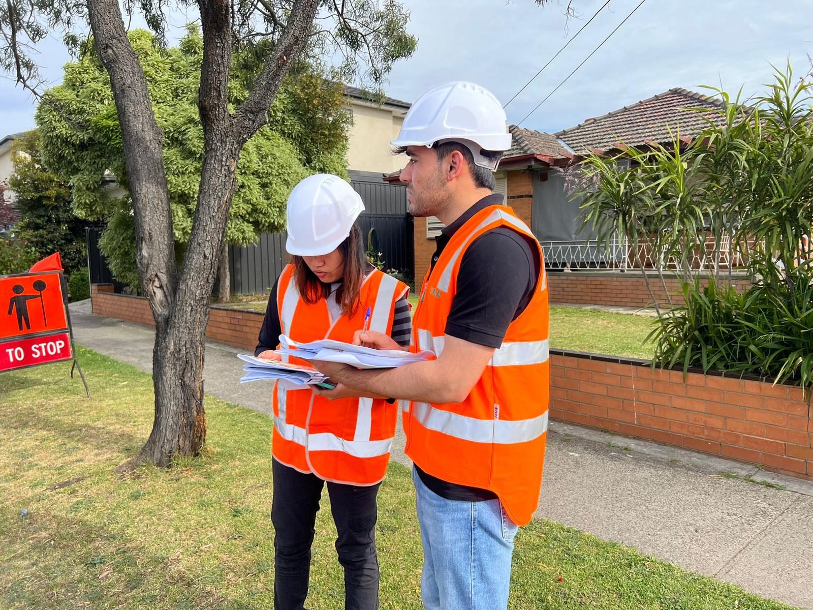 Reviewing drawings on site